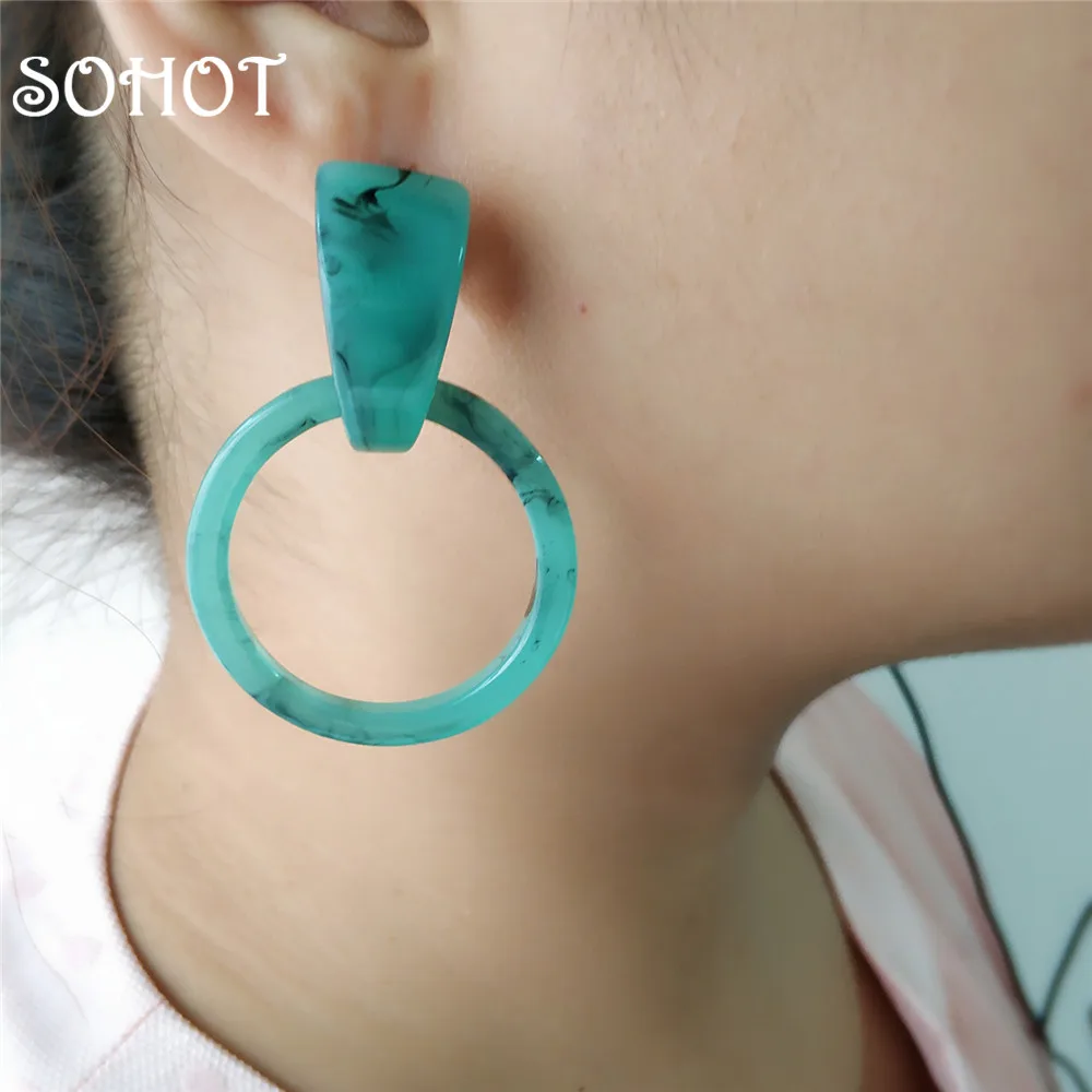 

SOHOT Vintage Ethnic Women Round Drop Earrings Acetic Acid Resin Acrylic Marble Texture Jewelry Bijoux For Mother's Day Gift