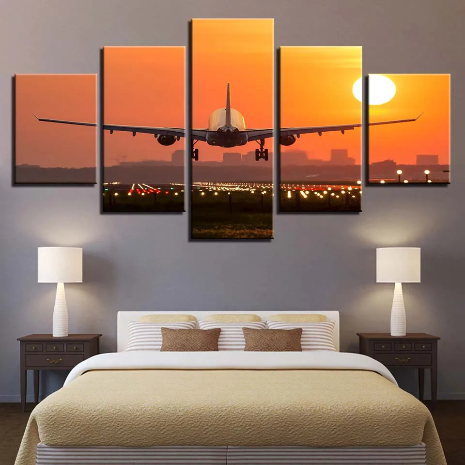 

HD Prints Canvas Painting Home Decor 5 Pieces Plane Wall Art Sunset Landscape Modular Pictures For Living Room Artwork Poster