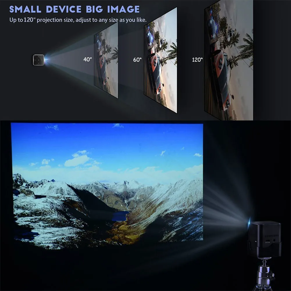 

Mini P6 DLP Projector 80 Ansi Lumen Dual Band Wifi 1080P Home Theater for IOS Apple New QF66
