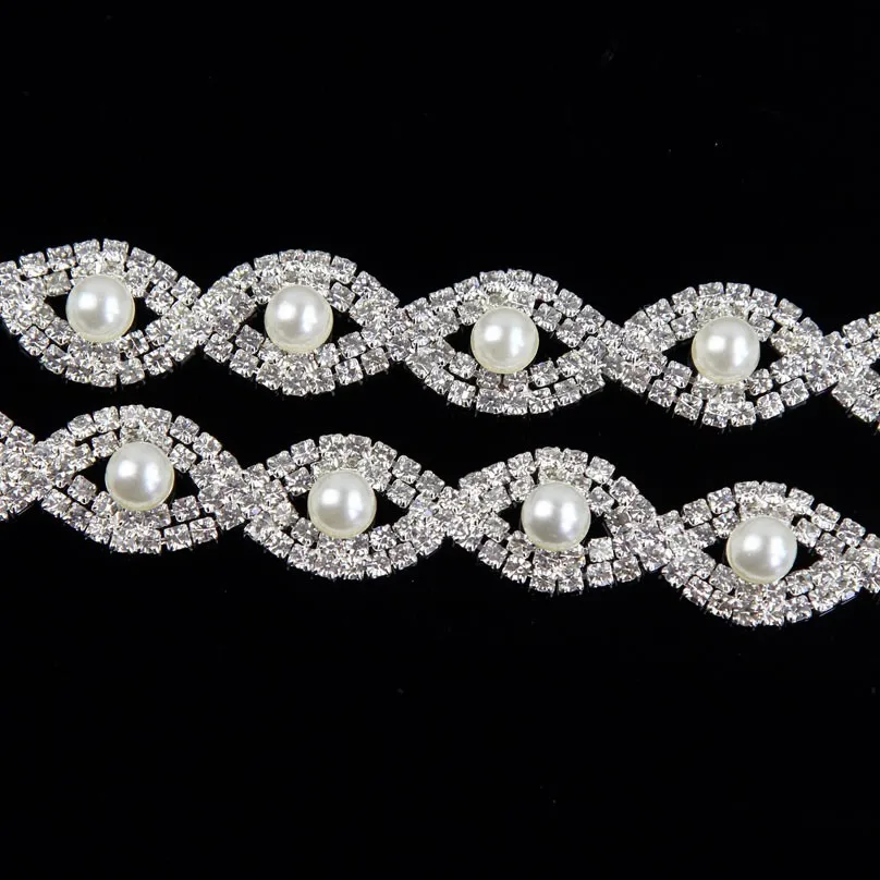 $85.5 10Yards Rhinestone Chain Sewing Trim Flat Pearl Chain String Beads Diy For Wedding Dress Jewelry decoration