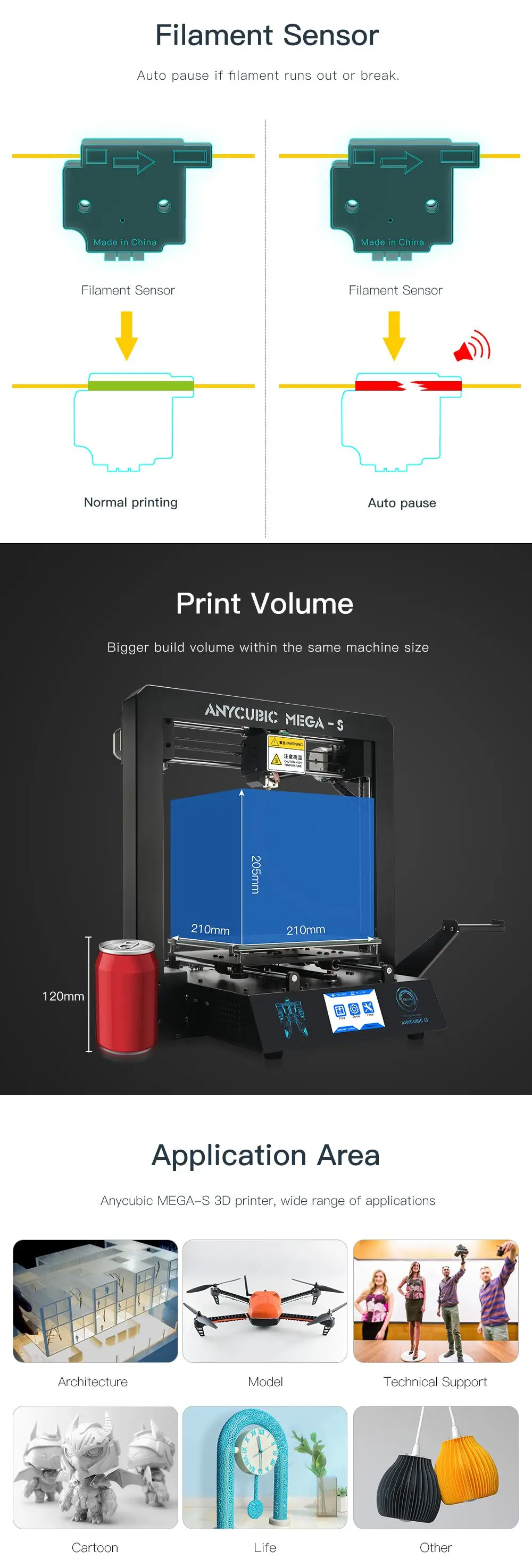 ANYCUBIC мега-S 3d принтер Мега обновление большой плюс размер Полный металлический TFT сенсорный экран 3d принтер высокая точность 3D Drucker