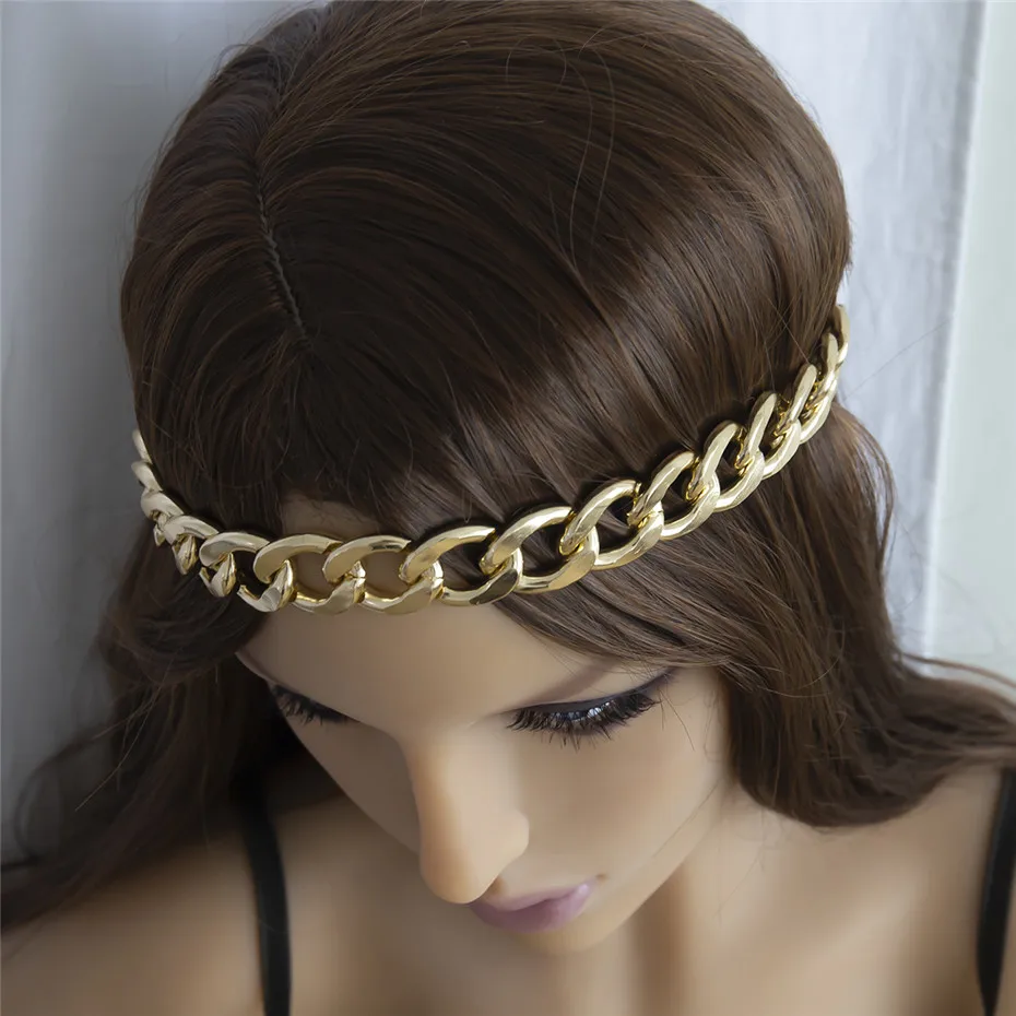 Ingemark этнические простые повязки для волос для женщин Свадебные аксессуары винтажные цыганские массивные алюминиевые головные украшения из цепочек ювелирные изделия для волос - Metal color: hairband