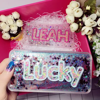 

Custom name glow in dark letter liquid case for iPhone 11 7 8 plus X max XR for Samsung galaxy s7 edge s8 s9 s10 plus note 9 10