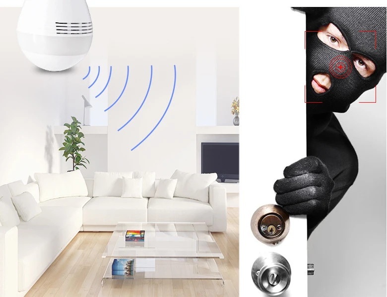 Smart PIR Motion LED WIFI Bulb with 360 Degree Wireless IP Camera Night Vision 2-way Audio TF Card Recording for Home Business