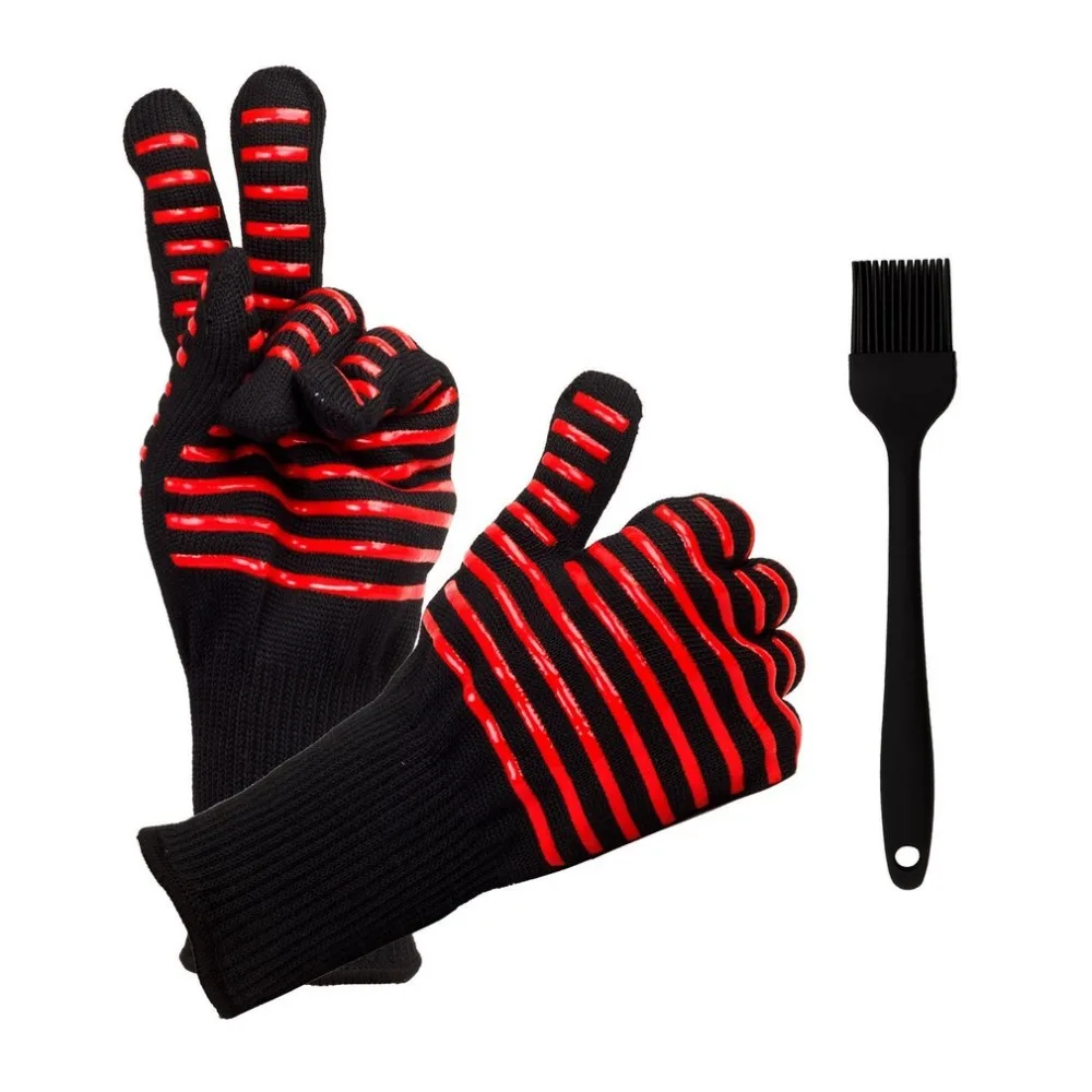Oven Mitts Gloves BBQ Grilling Cooking Gloves - 932F Extreme Heat Resistant Gloves Long For Extra Forearm Protection leshp 1pcs microwave oven gloves high temperature resistance non slip oven mitts heat insulation kitchen cooking grilling gloves