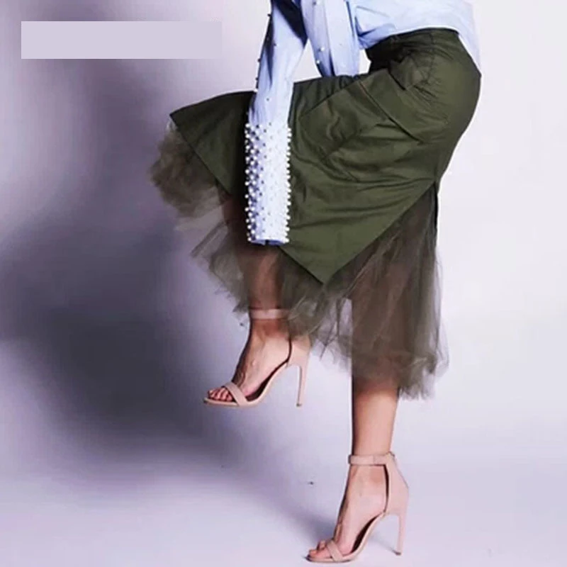 VGH Женская юбка из тюля в стиле пэчворк, осенняя юбка с разрезом и высокой талией, Женская длинная Повседневная модная одежда