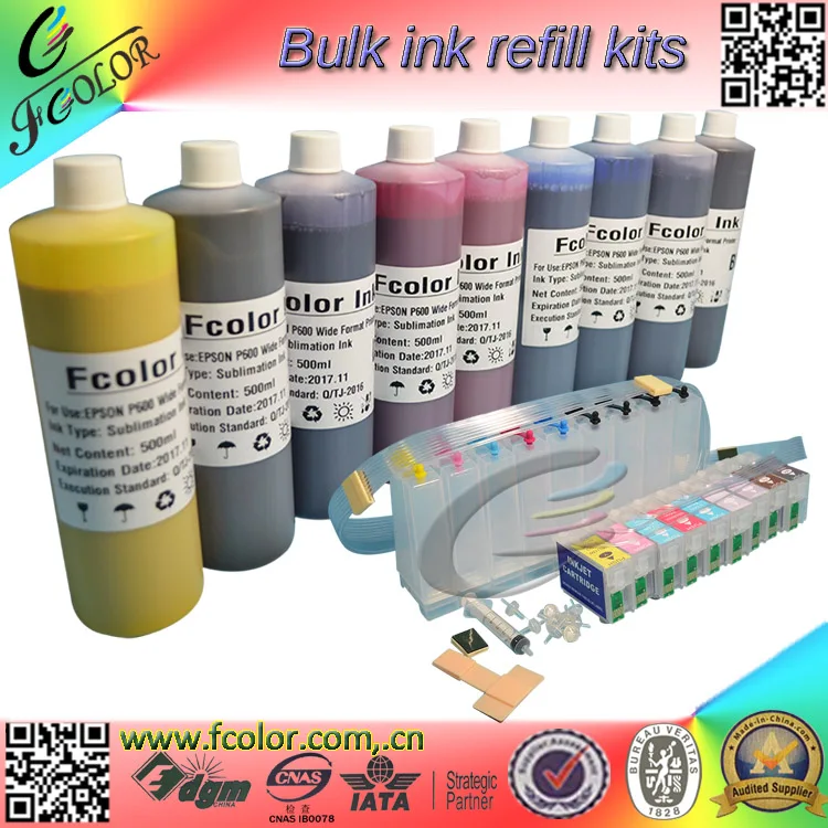 2016 New CISS with ARC Chip and 500ml bottle * 9 color P600 Dye Sublimation Ink Refill Kits For Heat Transfer Printing