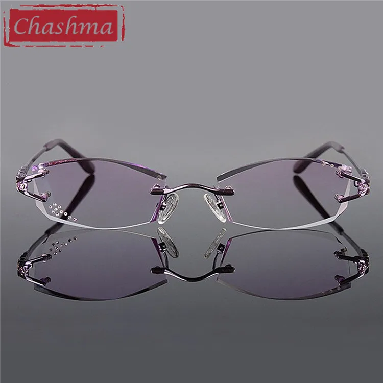 Чашма бренд сплав Модные женские очки без оправы для очков женские цветные линзы очки со стразами - Цвет оправы: Purple