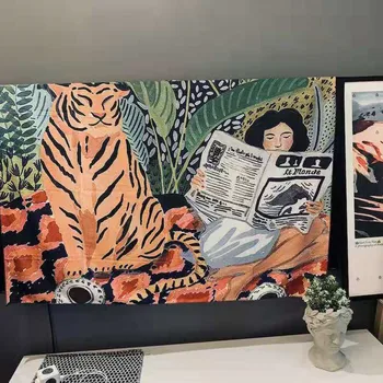 

Nordic INS Original Design Small Fresh Hangover Background Cloth Bedside Bedroom Tapestry Personality Jungle Tiger Girl