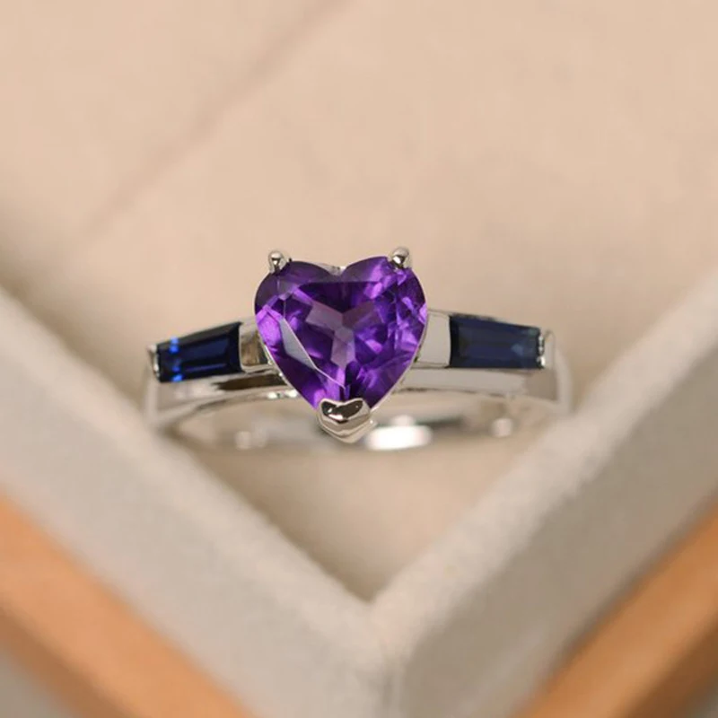 Fashion Charm Purple Heart Zircon Rings for Women Trendy Elegant
