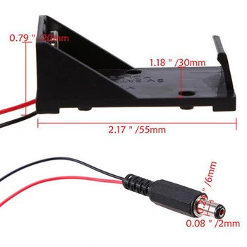 

Battery Holder Case Storage Box with Cable 5.5*2.1mm DC Plug Black Plastic 9V