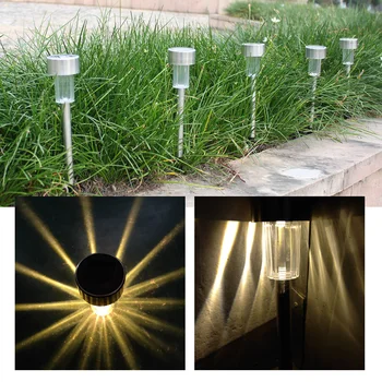 

Outdoor Solar Powered LED Lawn Light Stainless Steel Garden Landscape Lamp with Inserting Pole for Pathway Garden Yard Patio