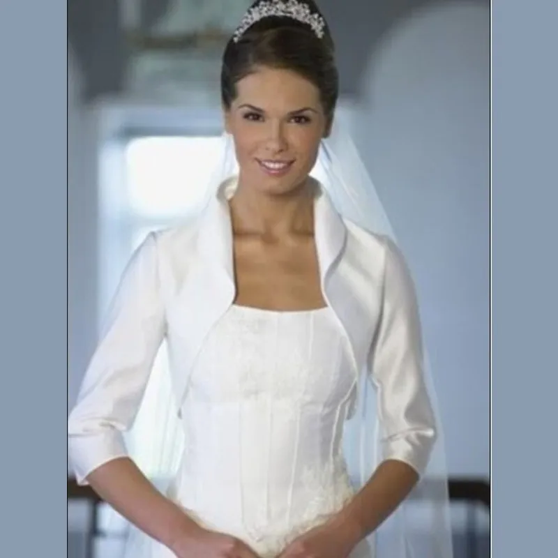 2016 Elegant White Satin Wedding Jacket Half Sleeves Bridal Wraps
