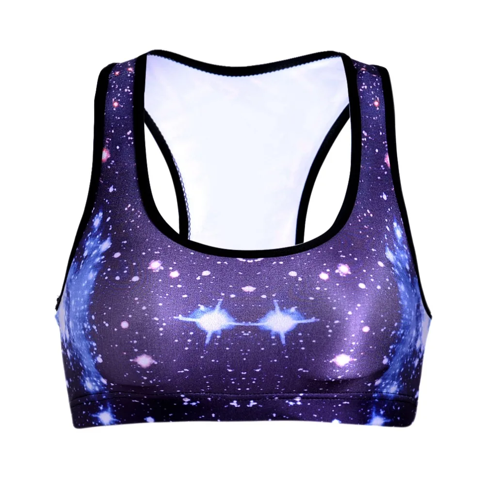

YQ-0035 New Women Padded Top 3D printing Bra Fitness No rims Bra Stretch workout bustier crop top 3D Star Printing Bra