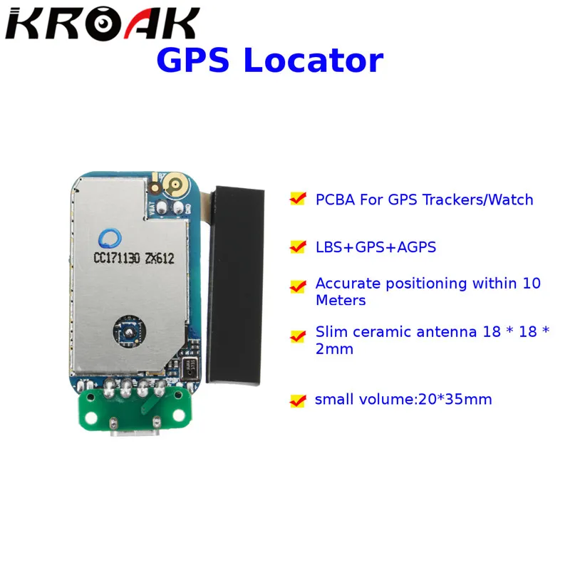 KROAK Mini GPS Tracker Positioner Locator SOS Alarm Web APP Tracking High Integration PCBA for Kids Children Pets Car