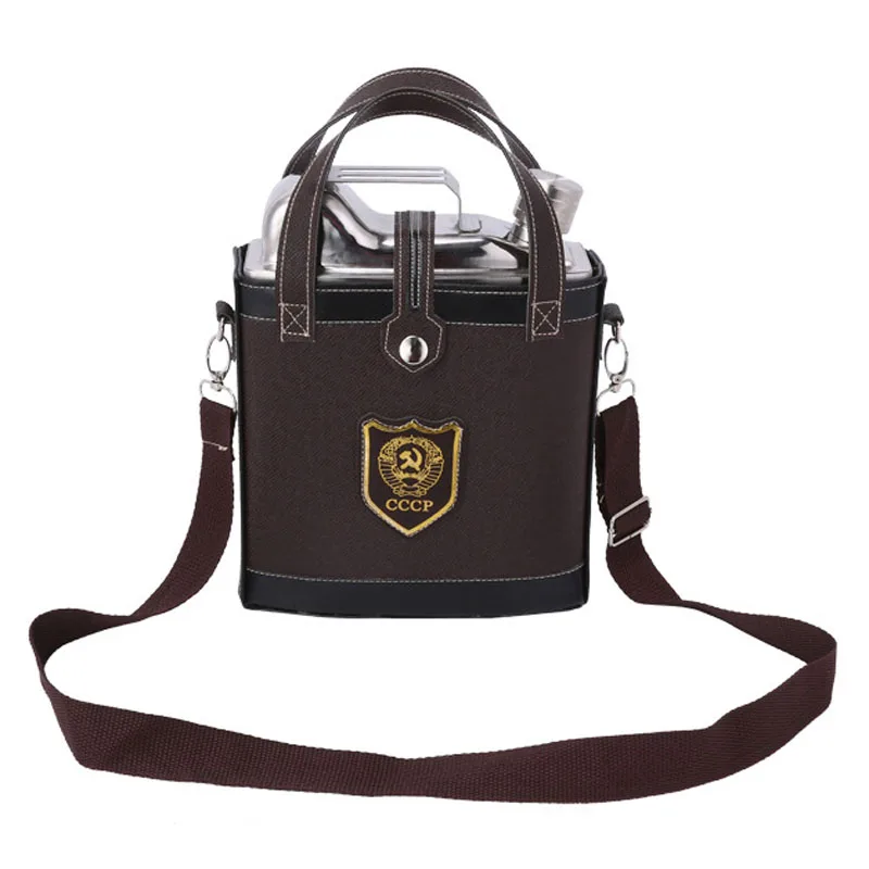 Large Capacity Stainless Steel 108OZ Hip Flasks Classic CCCP Design Pattern Leather Bag Whiskey Wine Flask