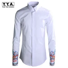 Винтажные классические белые черные мужские рубашки с длинным рукавом с вышивкой тонкая офисная рубашка Camisa Social Masculina мужские повседневные рубашки
