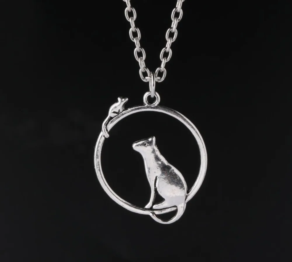 

1 Pcs Cat & Mouse Pendant Necklace Tibetan Silver Charms Fashion Jewelry Gift New