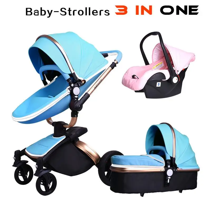 Babyfond Детские коляски 3 в 1 ЕС Высокое качество безопасности 2 в 1 Детские коляски с кожаным каркасом из алюминиевого сплава бренда - Цвет: blue 2