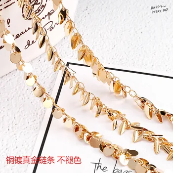 

50cm Per Piece 24k Gold Color Brass Round Disk Willow Tree Leaf Necklace Chain High Quality Diy Jewelry Findings Accessories