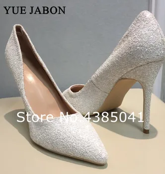 

YUE JABON White Glitter bling bling wedding shoes 8/10/12 cm high heel pumps sexy stiletto heels party dress shoes for women