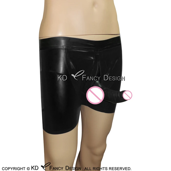 Черное с красным сексуальное латексное нижнее белье с пенисом и презервативом на молнии спереди резиновые трусы боксеры шорты низ брюки DK-0080 - Цвет: all black color