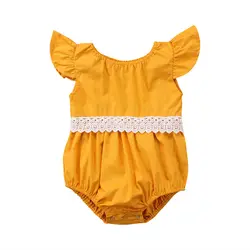 Одежда для новорожденных девочек; кружевной комбинезон; однотонное боди пляжный костюм без рукавов; комплект одежды