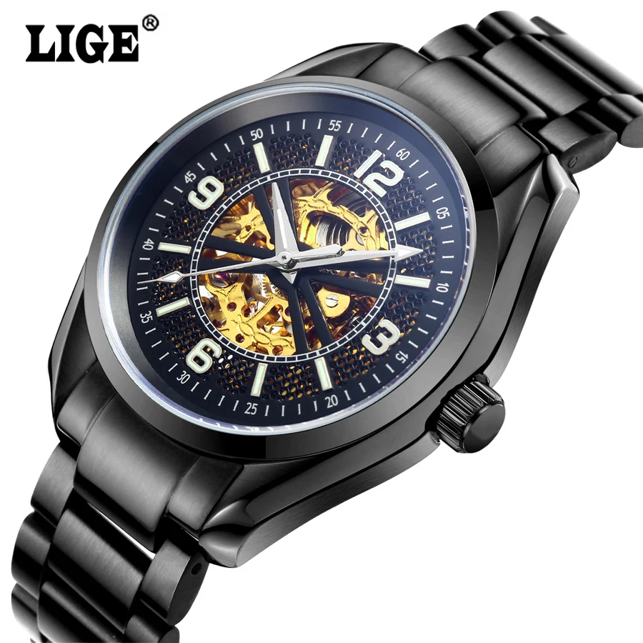 2016 Mens Brand LIGE Hollow Automatic font b Mechanical b font Watches font b Men b