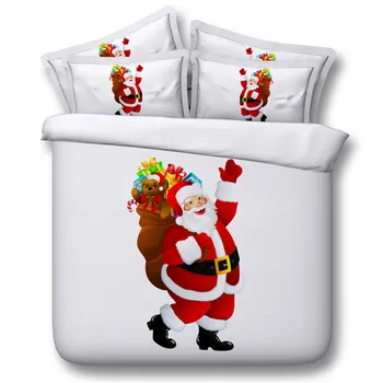 

100% Cotton 3/4PC Bedding Sets Pure White Duvet Cover Printing Santa Claus Pattern Bedding Package Kids Christmas Gife No Core