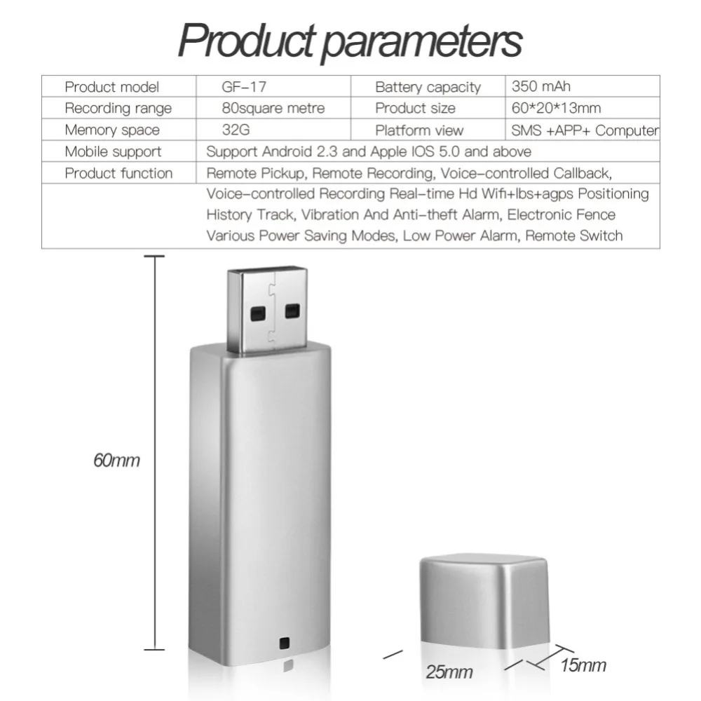  Hot 32GB Mini USB Flash Disk WiFi+LBS+AGPS Locator Tracker WiFi Smart Voice Recording Music Player 