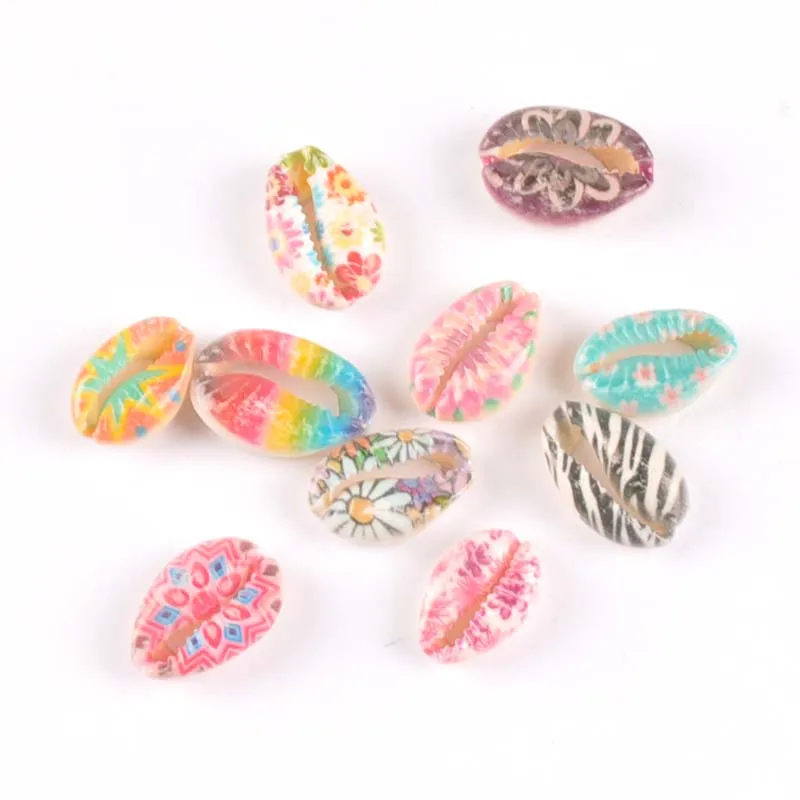 

10pcs Loose Colorful printing flower Natural Shell Beads for jewelry making DIY TRS0328