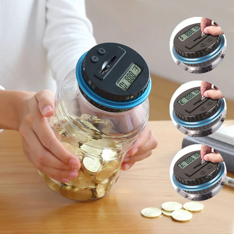 

1.8L Piggy Bank Digital Coin Counter LCD Counting Coin Electronic Money Box Jar Storage Box for USD EURO GBP Money Birthday Gift