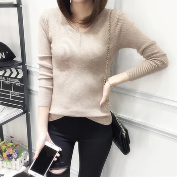 

Bigsweety Autumn Winter Knitted Sweater Casual V-Neck Pullovers Female Long Sleeve Jumpers Women Basic Bottoming Sweater