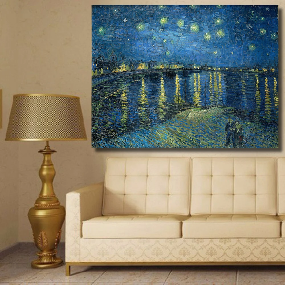 

HDARTISAN Starry Night Over the Rhone by Vincent van Gogh print oil painting on Canvas wall painting picture for Living Room