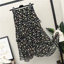 Шифоновая летняя новая Цветочная юбка Женская высокая талия Нерегулярные Ins супер огонь слово рыбий хвост пляжная длинная юбка женская
