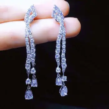 

New Earrings Pear-shaped Tassel Earrings S925 Silver Inlay Zircon Elegant And Irregular Irregular_Factory Direct Sales