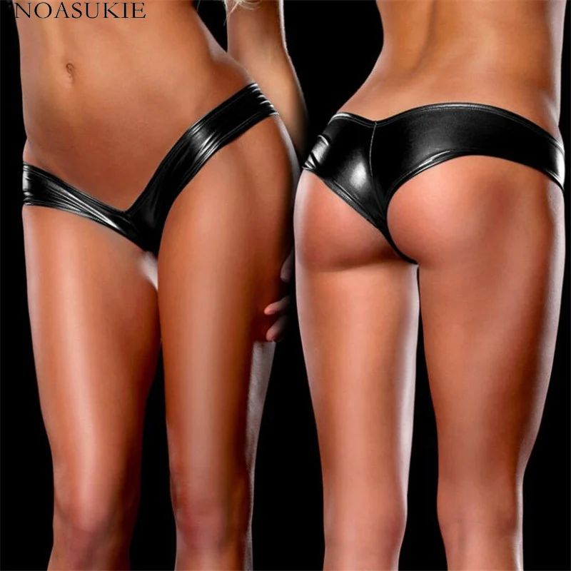 

6 Colors Underwear Woman Sexy Panties Solid Flashing Opaque Patent Leather Underwear Imitation Leather Pants Shining Stringi