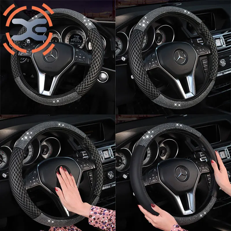 

Rhinestone Steering Cover 2 Colors Diameter 38cm Steering Wheel Cover All Season Steering Wheel Cover For Women