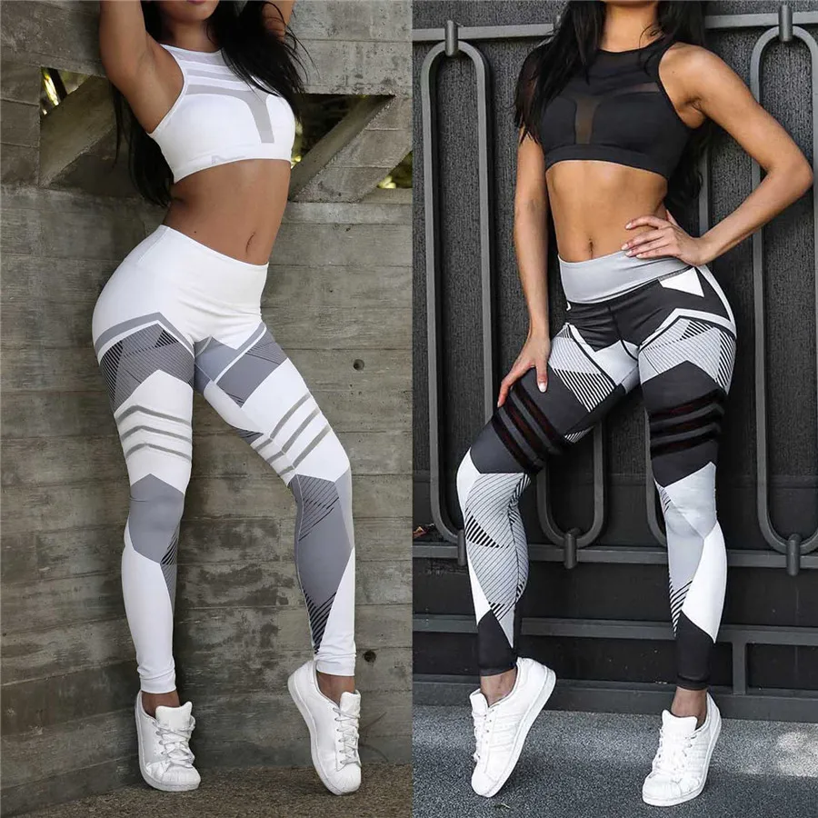 S-XXXL Plus Size Women Geometric Push Up Tight Fitness Leggings Yoga Pants Gym Clothing Mesh Patchwork Athletic Sports Wear