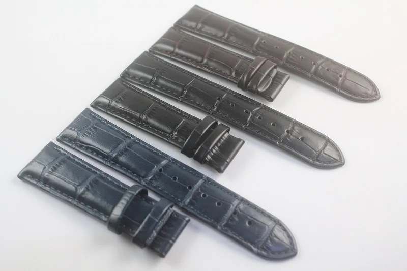 

21mm (Buckle18mm) T099407A High Quality Silver Butterfly Buckle + T099 Brown Blue Black Genuine Leather Watch Bands Strap