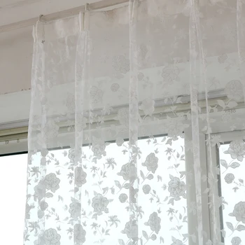 

wholesale popular white window curtain fashion tulle flower curtain sheer curtain for living room customized