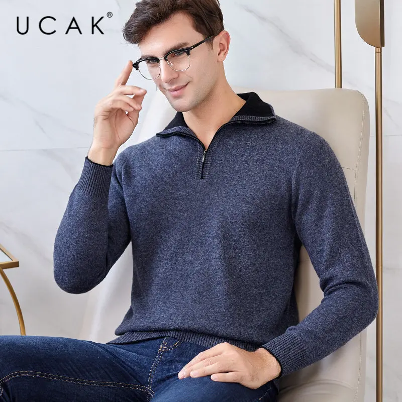 UCAK Brand Sweater Men 2019 New Winter Thick Warm Zipper Turtleneck Sweaters Merino Wool Pullover Men Cashmere Pull Homme U3018 UCAK Brand Sweater Men 2019 New Winter Thick Warm Zipper Turtleneck Sweaters Merino Wool Pullover Men Cashmere Pull Homme U3018
