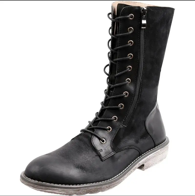 Черные мужские кожаные ботинки, модные крутые рабочие ботинки, повседневные военные ботинки, высокие мотоциклетные ботинки из коровьей кожи для мальчиков
