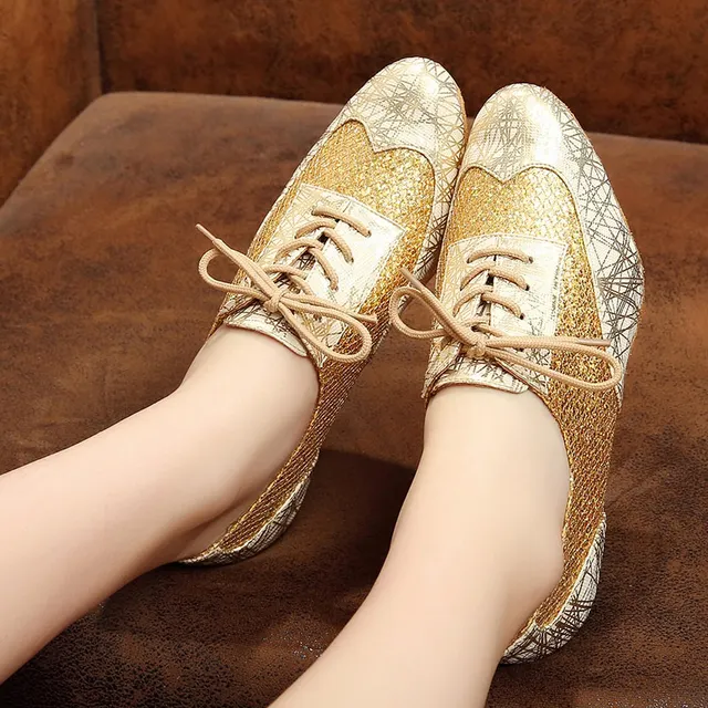 New Women Gold Glitter Latin Salsa Ballroom Dance Shoes
