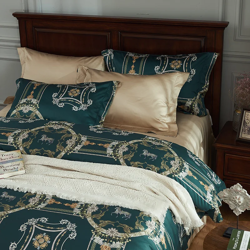 Роскошный 100S Египетский хлопковый великолепный комплект постельного белья с цифровым принтом, пододеяльник, простыня, наволочки, Королевский размер, 4 шт