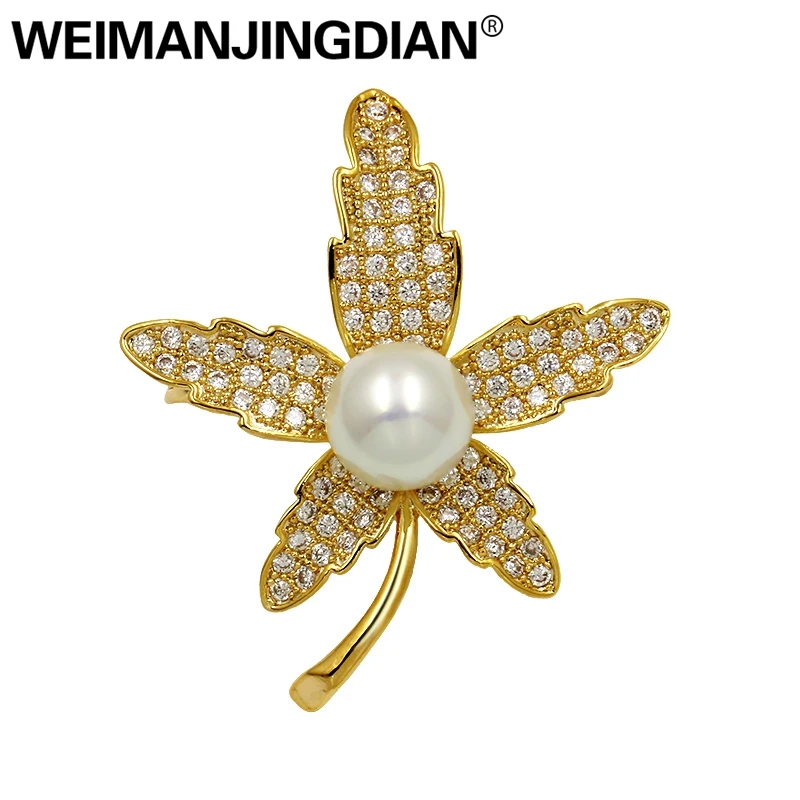 

WEIMANJINGDIAN Brand Cubic Zirconia Crystal Maple Leaf Brooch Pins for Women or Party Zircon CZ Jewelry Gifts