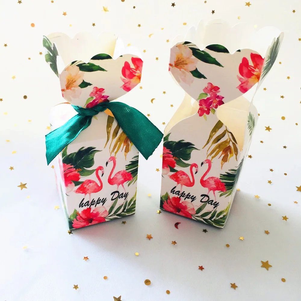 10 шт./упак. на свадьбу, день рождения, Гавайские вечерние подарочные коробки с милым фламинго, подарочная упаковка для конфет вечерние сувениры, Подарочная бумажная коробка 6*6*9,5 см