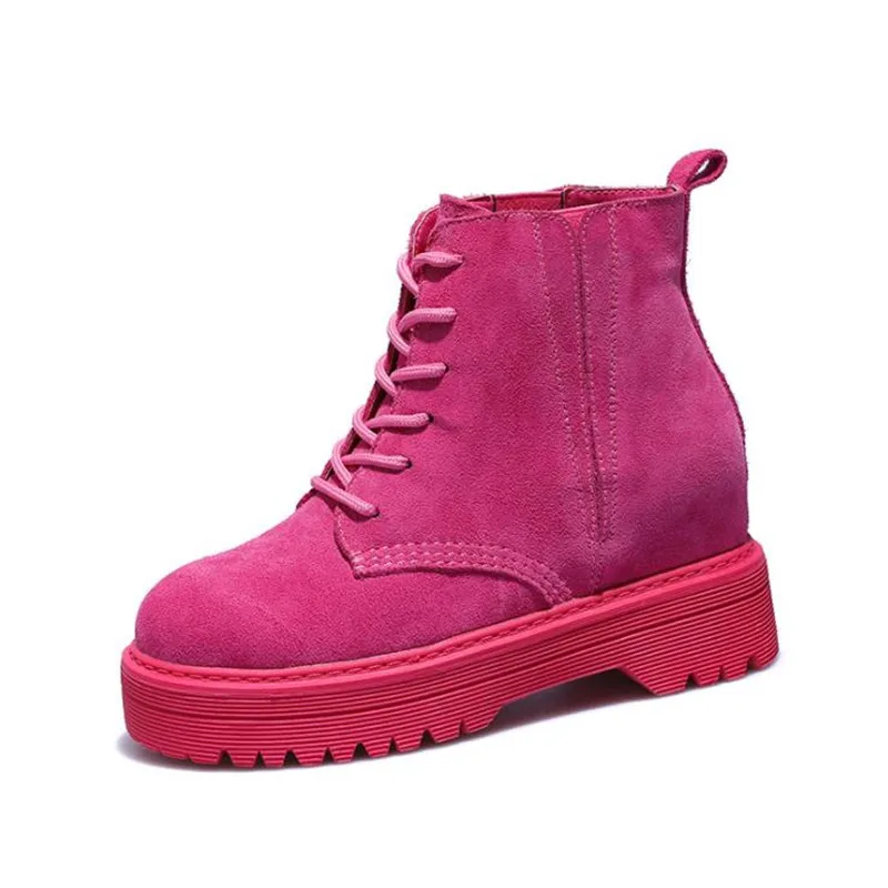 De Genuino Piel Mujeres Botas pink Motocicleta La Nieve Zapatos Damet Top Cuero Del Black Las Tobillo Chica Invierno brown Plataforma StnWp5Ywq