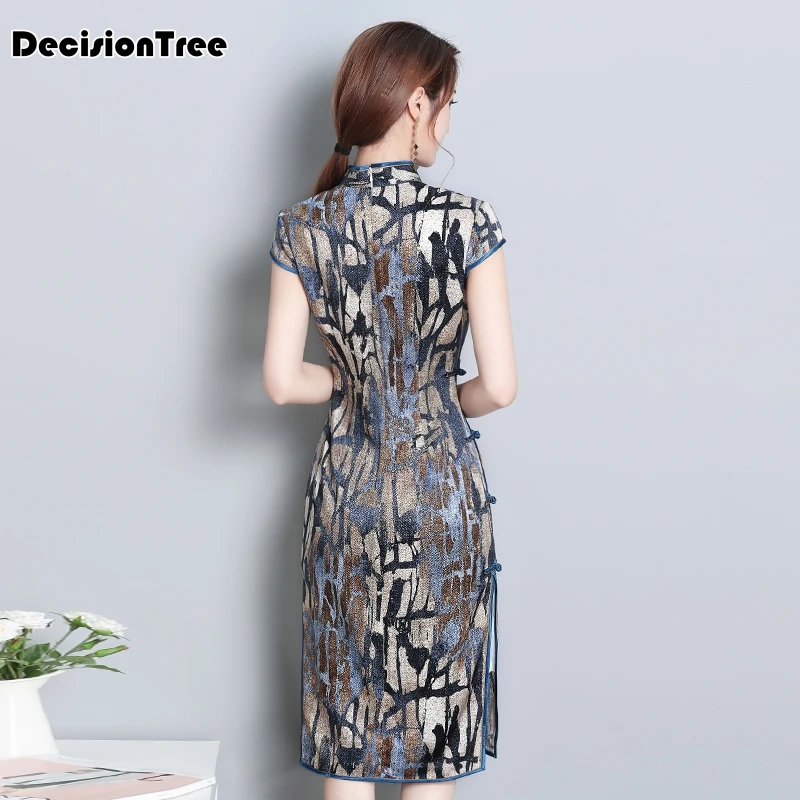 2019 verano vintage de las mujeres chinas de satén de seda cheongsam vestido qipao baile vestido de flores las mujeres chino vestido oriental - 4