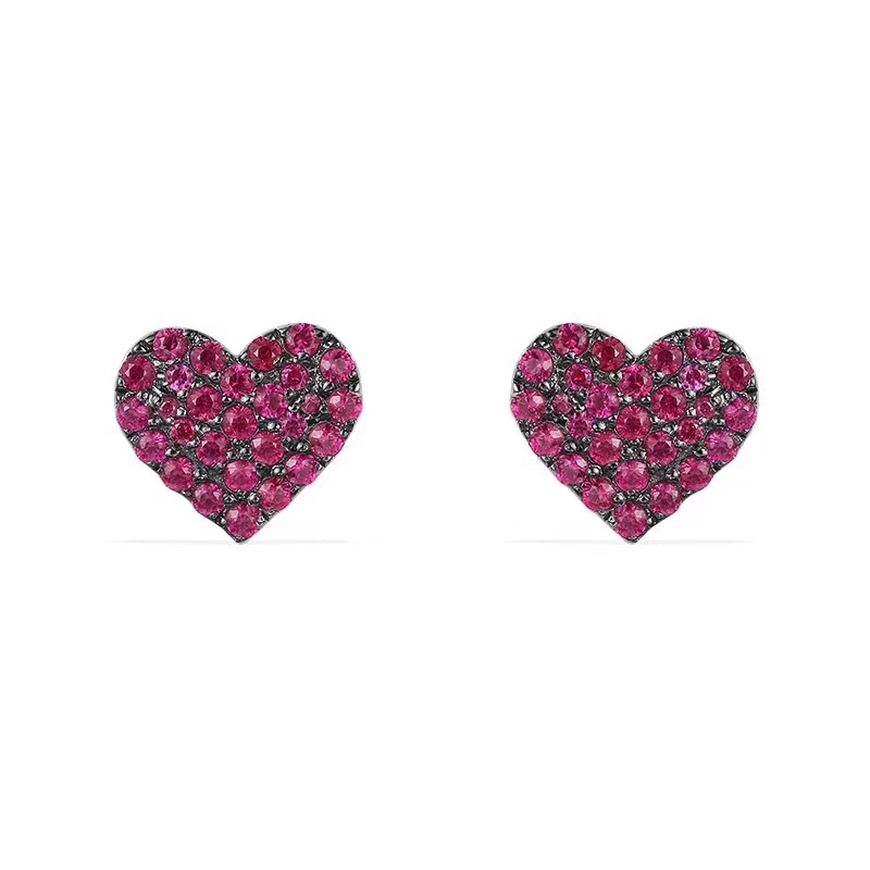 

2018 Crystal Heart Stud Earrings For Women Fashion Jewelry 925 Sliver Simple Design Red Earring YAO CHEN Style High Quality Gift